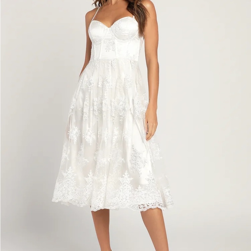 My Darling Daydreamer White Lace Bustier Midi Dress